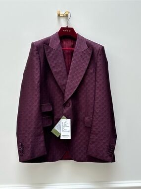 Gucci Men's Deep Plum Jacquard Single-Breasted Blazer